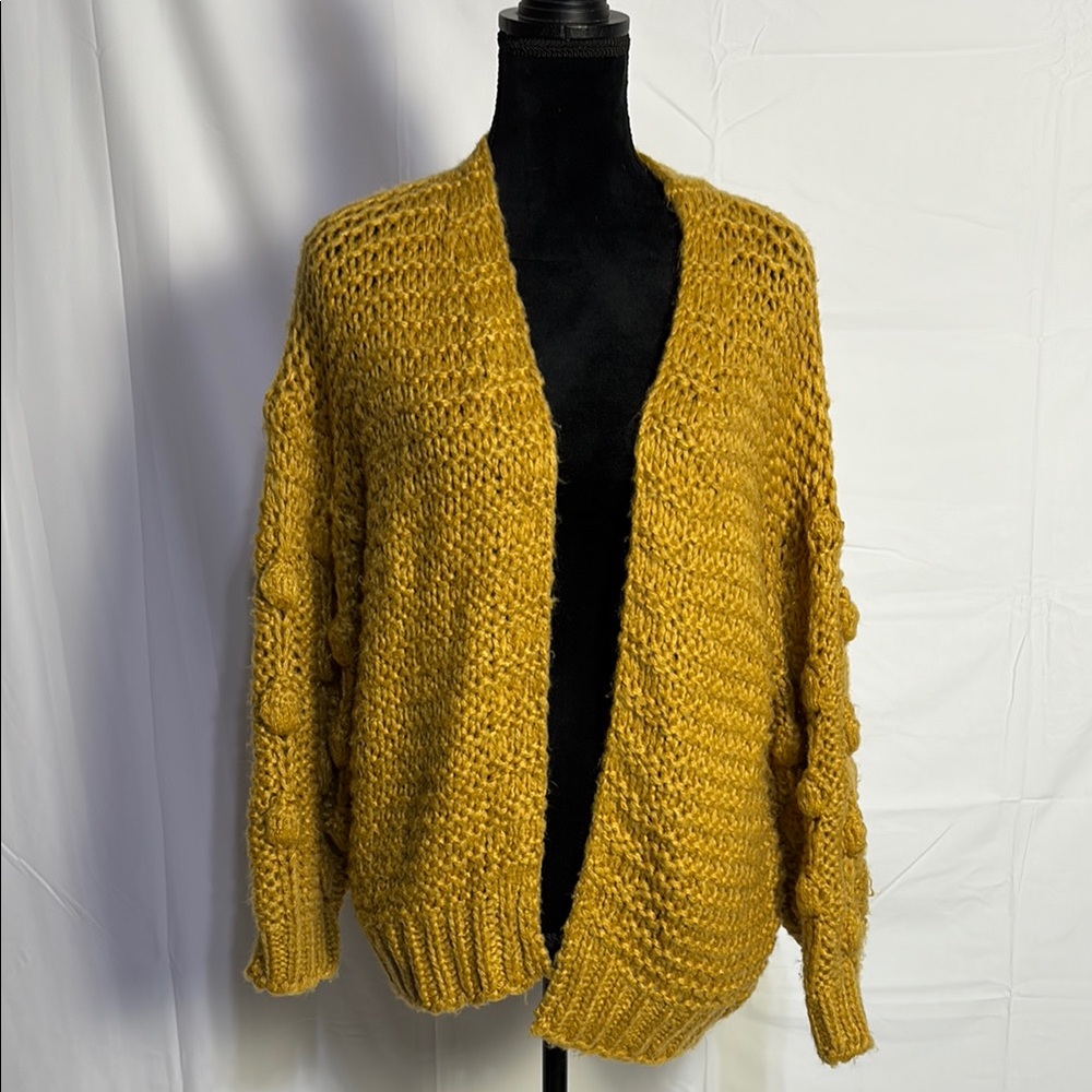 FAVLUX Yellow Chunky Knit Cardigan Sweater